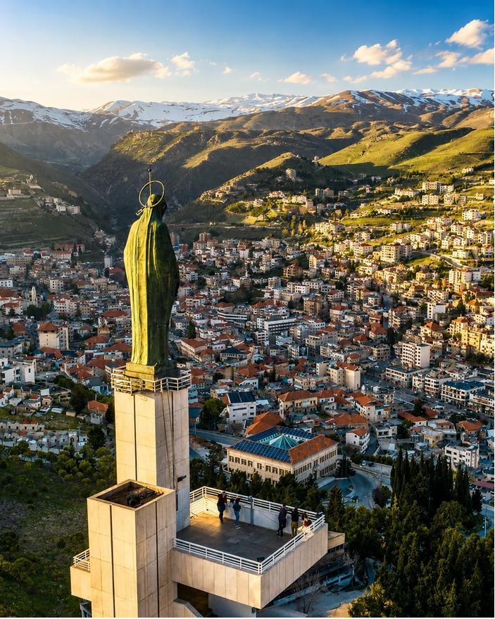 Our Lady of Zahlé and Bekaa statue overlooking Zahlé and the Bekaa Valley
