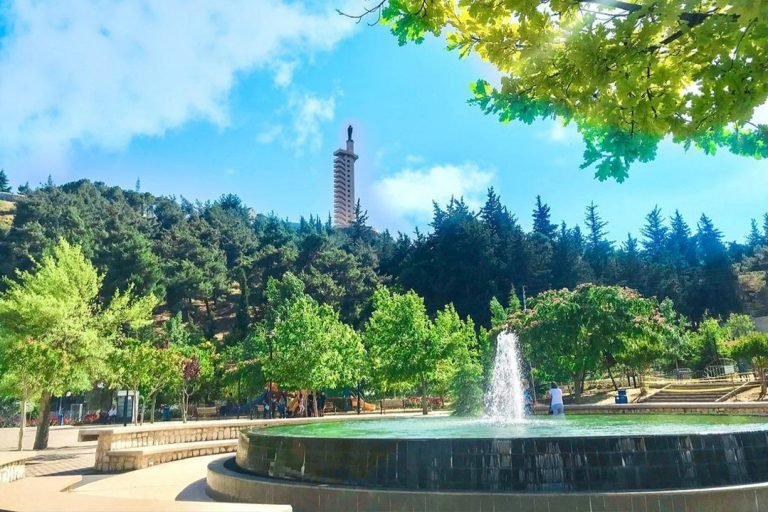 Skaff Park in Zahlé with fountain and view of Our Lady of Zahlé statue